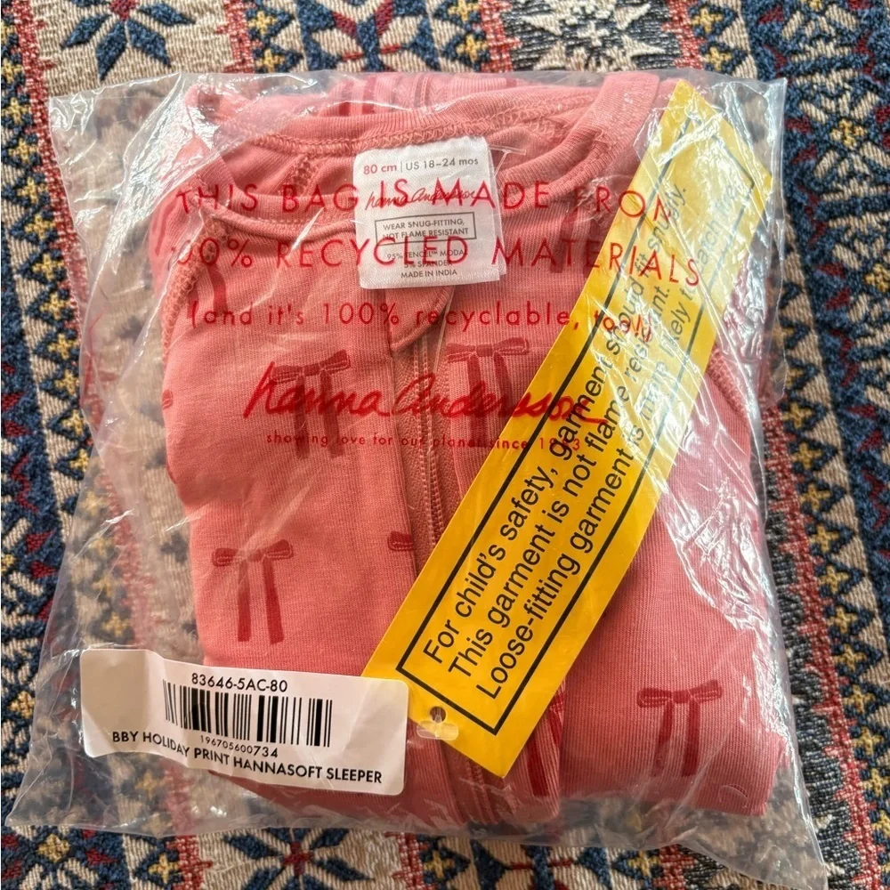 NWT Hanna Andersson Pink and Red Bow Hanna Soft Sleeper Pajamas Footies